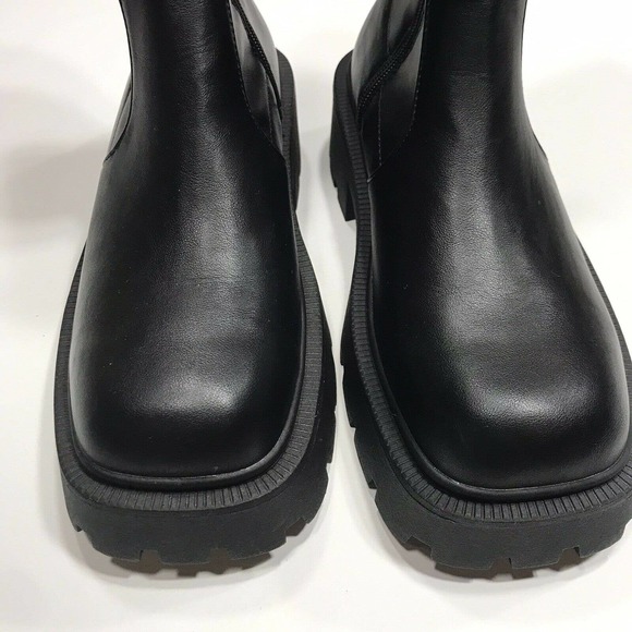 Wednesday Adams Style Boots Size 9 Black Stretch Pull Up Zip Up Chunky Boots - Picture 7 of 12